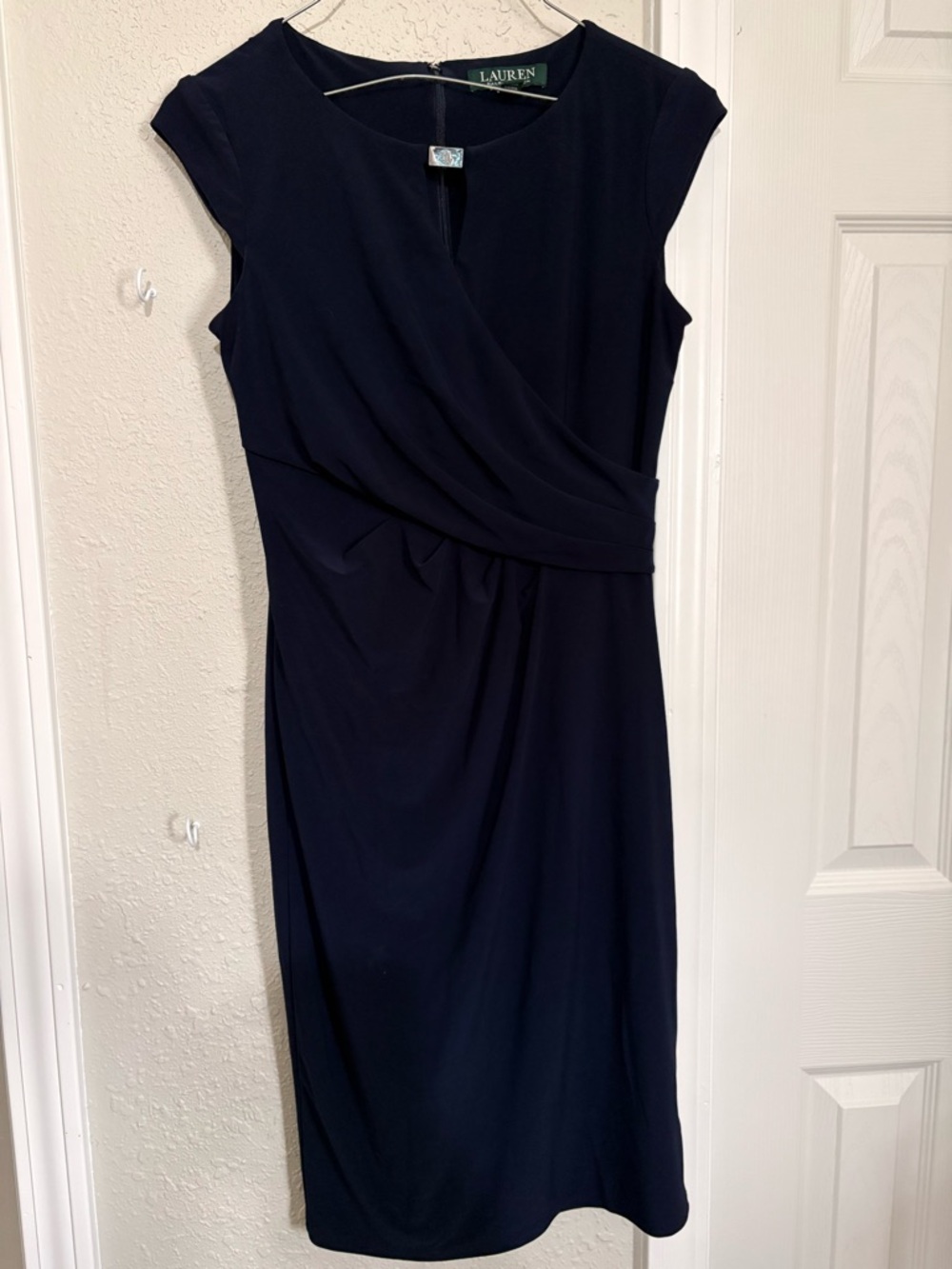 Lauren Ralph Lauren Navy Cap Sleeve Faux-Wrap Midi Dress